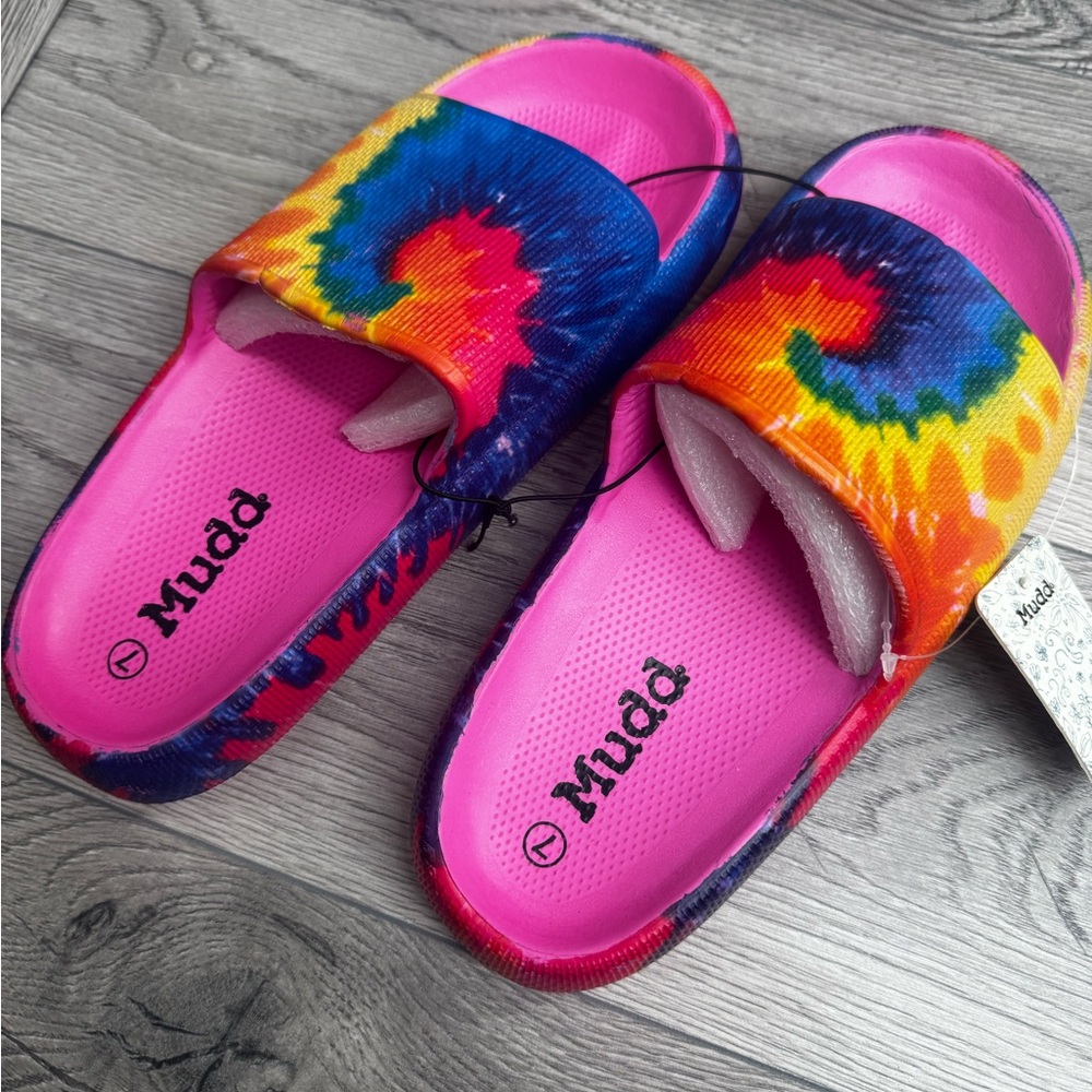 Mudd Slides Tie-Dye Rainbow colors Slides Sandals - size 7